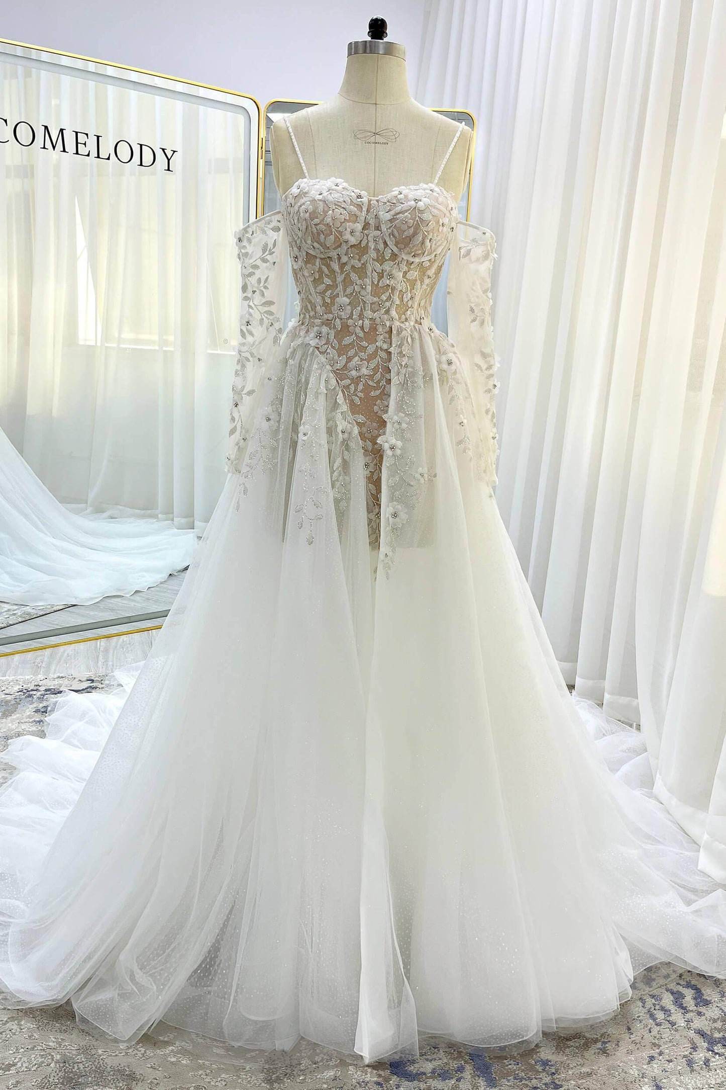 A-Line Court Train Tulle Wedding Dress CW3343 - COCOMELODY
