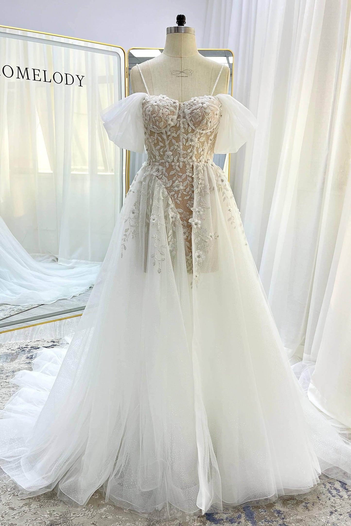 A-Line Court Train Tulle Wedding Dress CW3343 - COCOMELODY