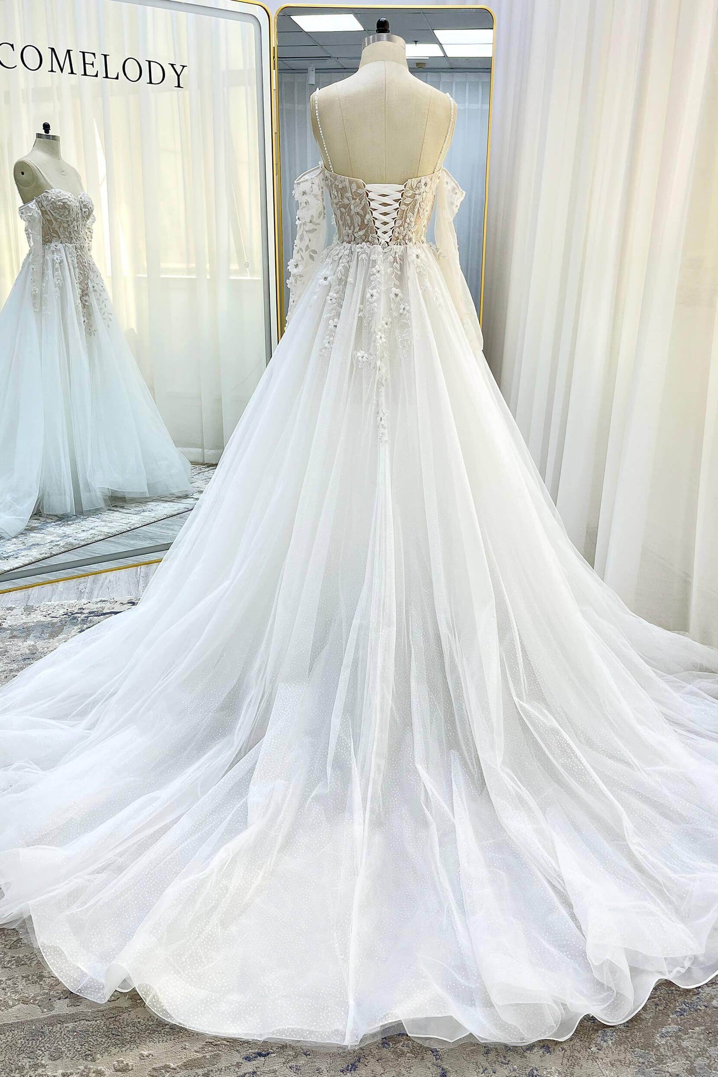 A-Line Court Train Tulle Wedding Dress CW3343 - COCOMELODY