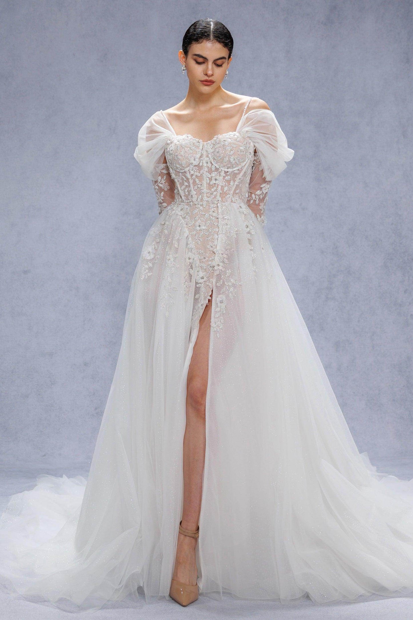 A-Line Court Train Tulle Wedding Dress CW3343 - COCOMELODY