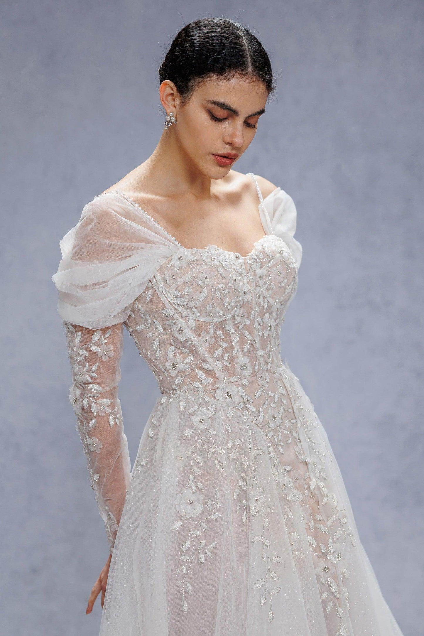 A-Line Court Train Tulle Wedding Dress CW3343 - COCOMELODY
