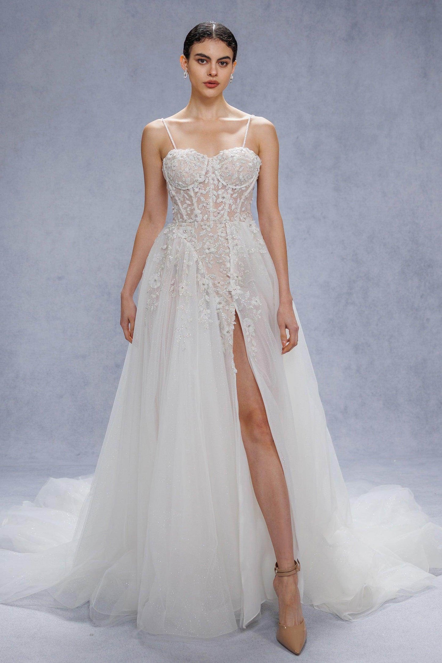 A-Line Court Train Tulle Wedding Dress CW3343 - COCOMELODY