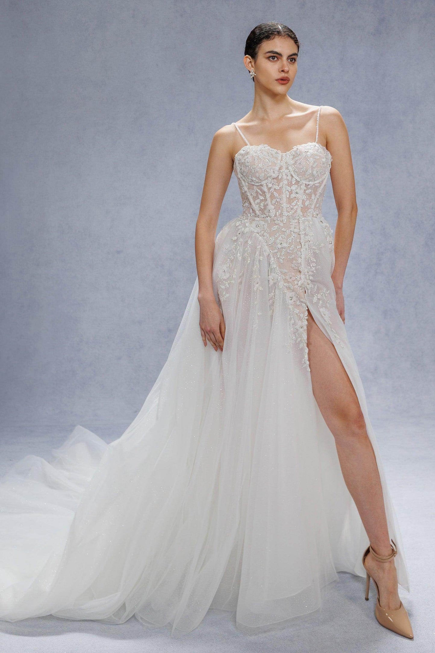 A-Line Court Train Tulle Wedding Dress CW3343 - COCOMELODY