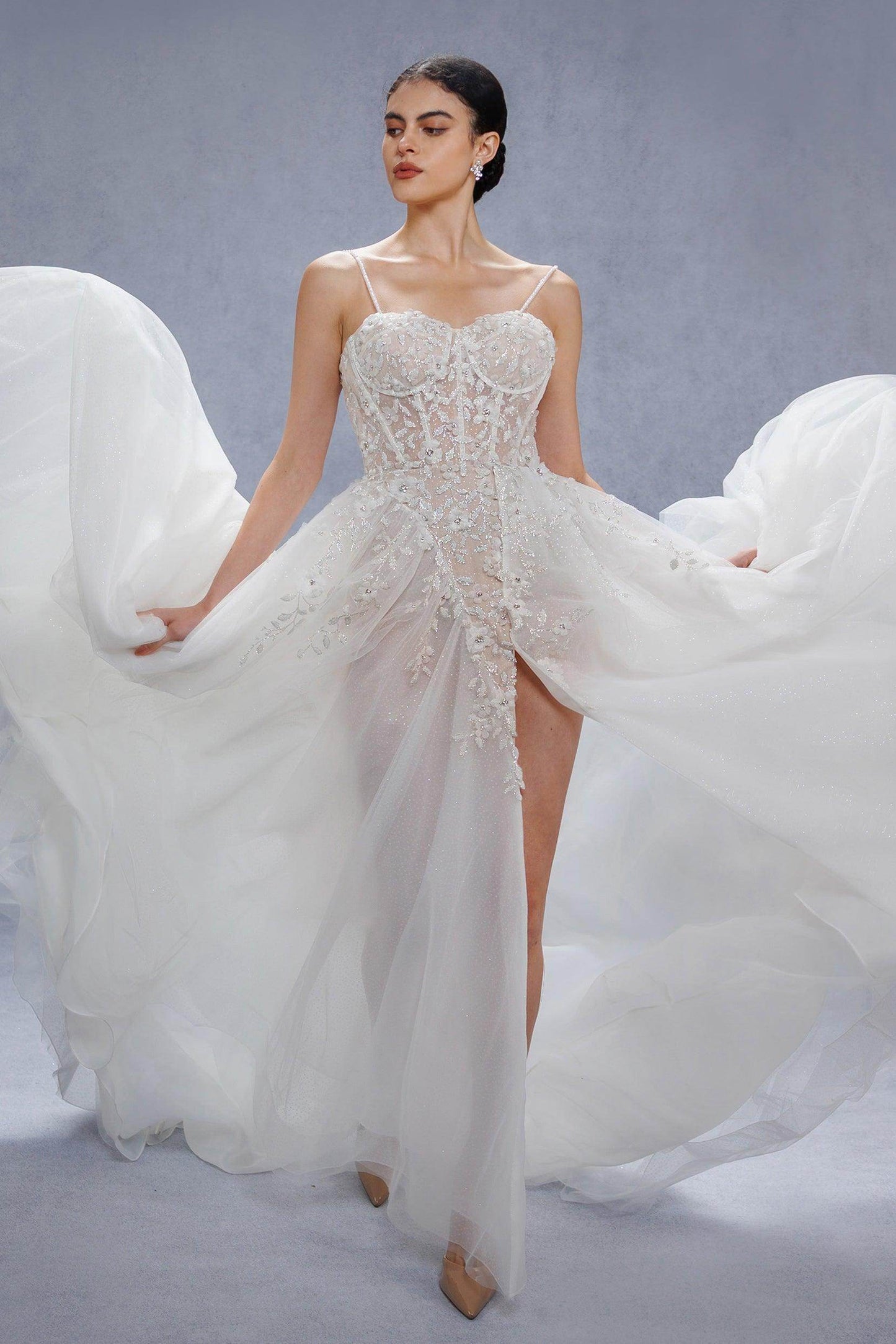 A-Line Court Train Tulle Wedding Dress CW3343 - COCOMELODY