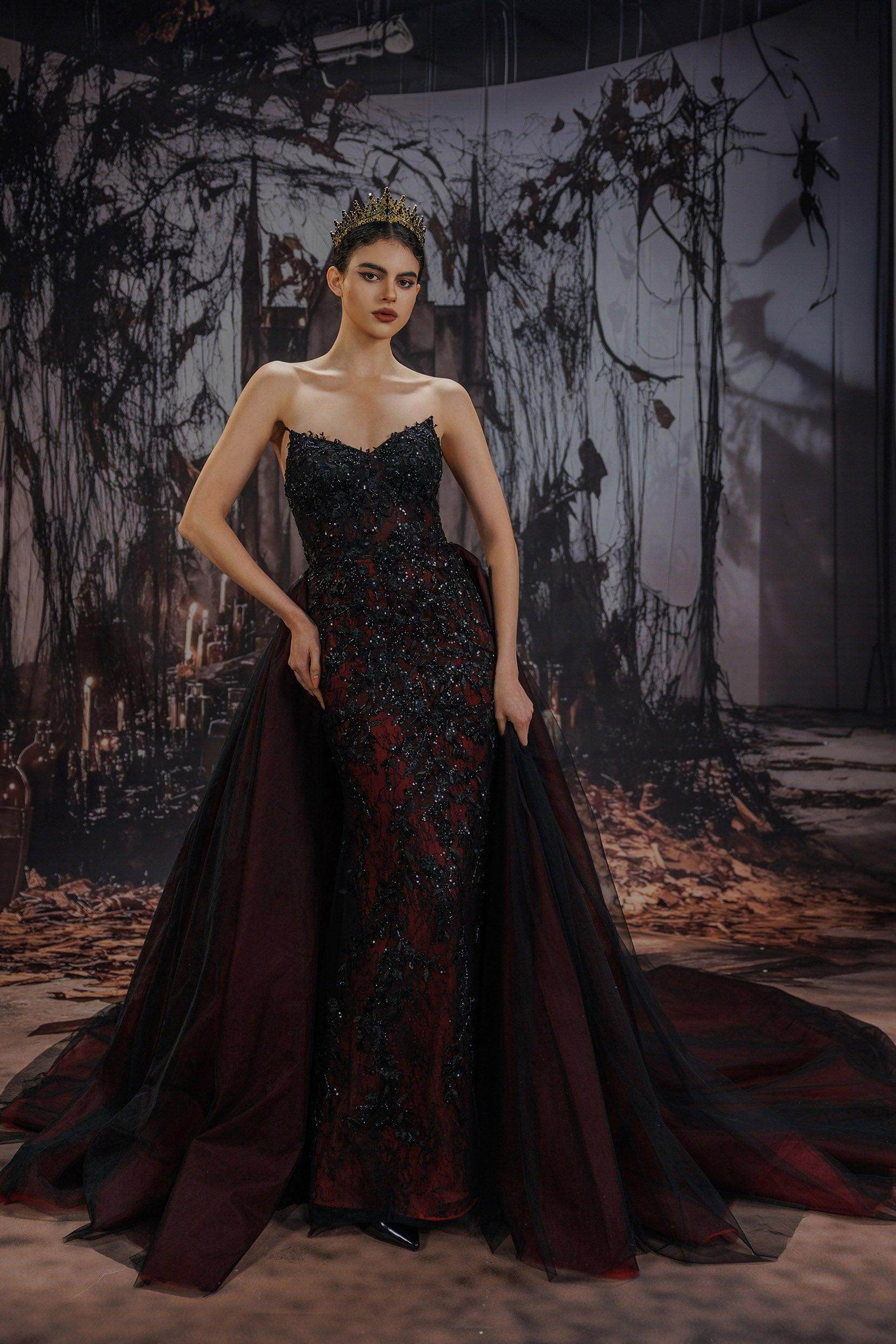 COCOMELODY Trumpet-Mermaid Chapel Train Lace Tulle Black Wedding Dress CW3344, 45 Days / Black / US14-UK16-EUR44 COCOMELODY Trumpet-Mermaid Chapel Train Lace Tulle Black Wedding Dress CW3344, 45 Days / Black / US14-UK16-EUR44