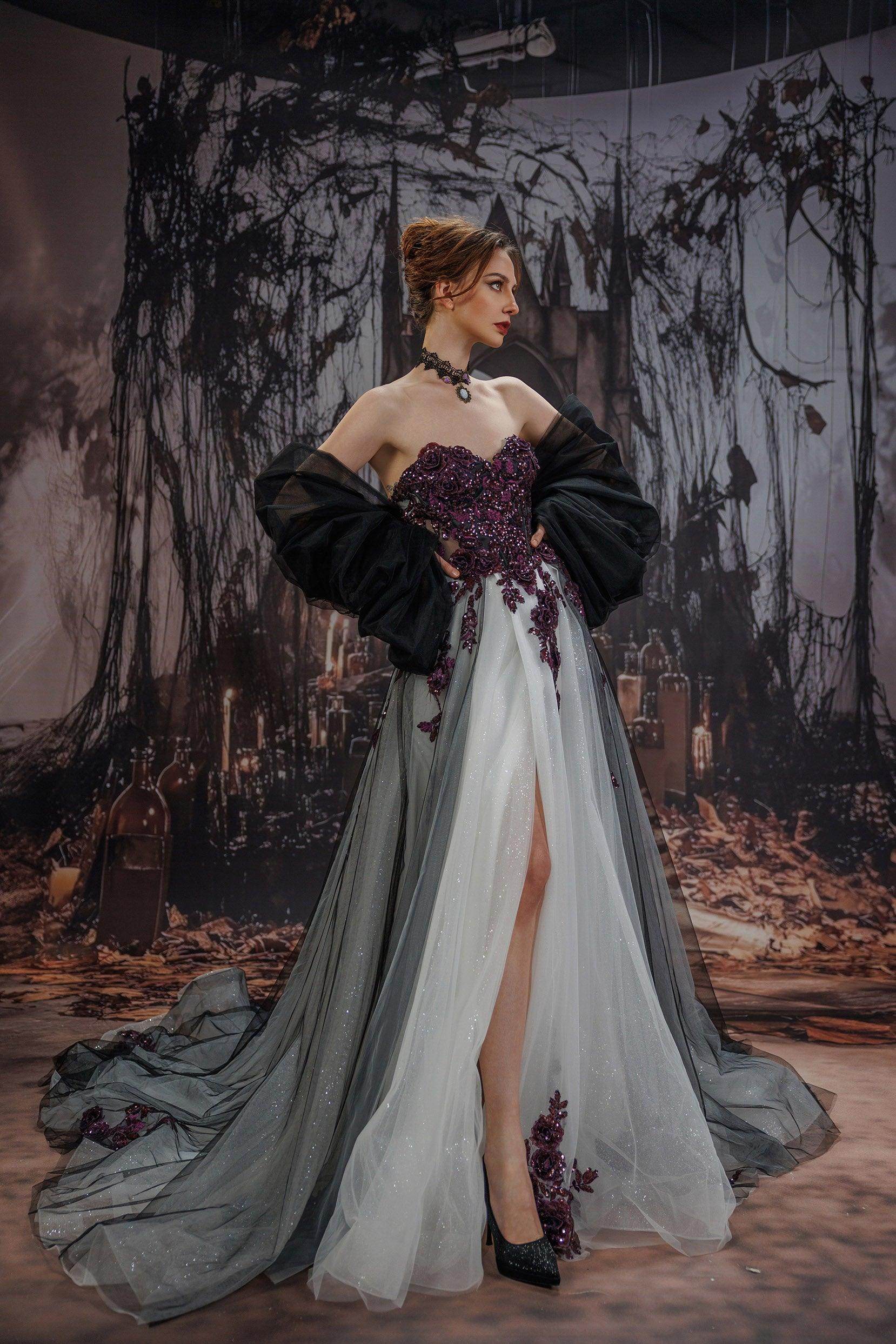 COCOMELODY A-Line Court Train Lace Tulle Black Wedding Dresses CW3345, 45 Days / As Picture / US0-UK2-EUR30 COCOMELODY A-Line Court Train Lace Tulle Black Wedding Dresses CW3345, 45 Days / As Picture / US0-UK2-EUR30