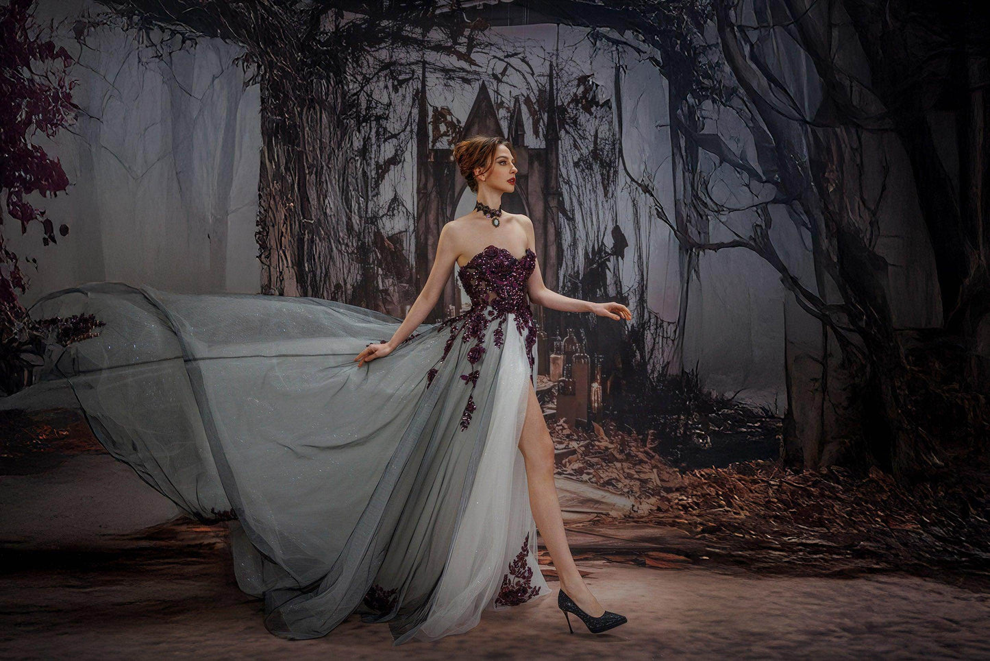 A-Line Court Train Lace Tulle Wedding Dress CW3345 - COCOMELODY