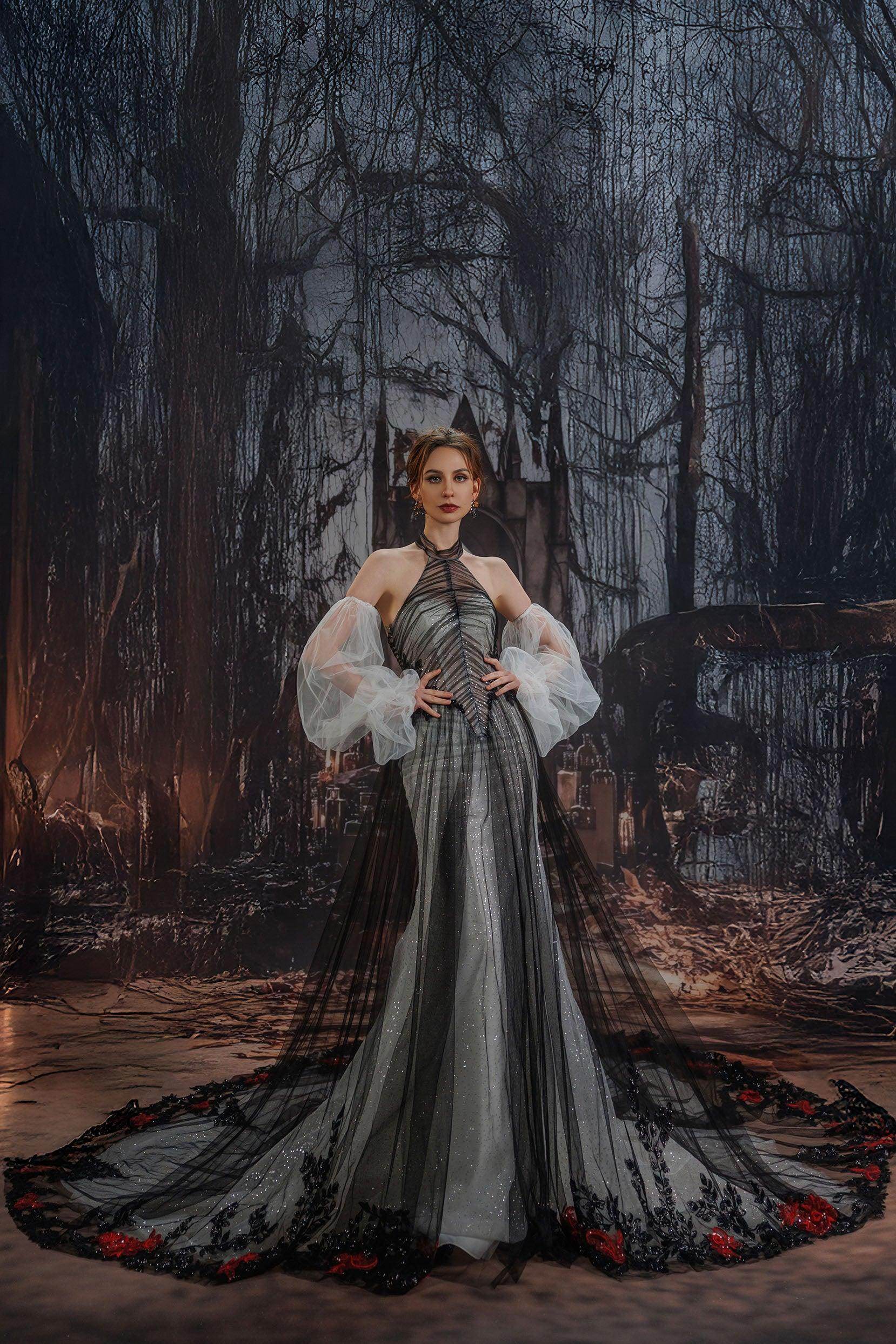 COCOMELODY A-Line Cathedral Train Glitter Sparkle Tulle Black Wedding Dress CW3349, 45 Days / Black / US20-UK22-EUR50 COCOMELODY A-Line Cathedral Train Glitter Sparkle Tulle Black Wedding Dress CW3349, 45 Days / Black / US20-UK22-EUR50