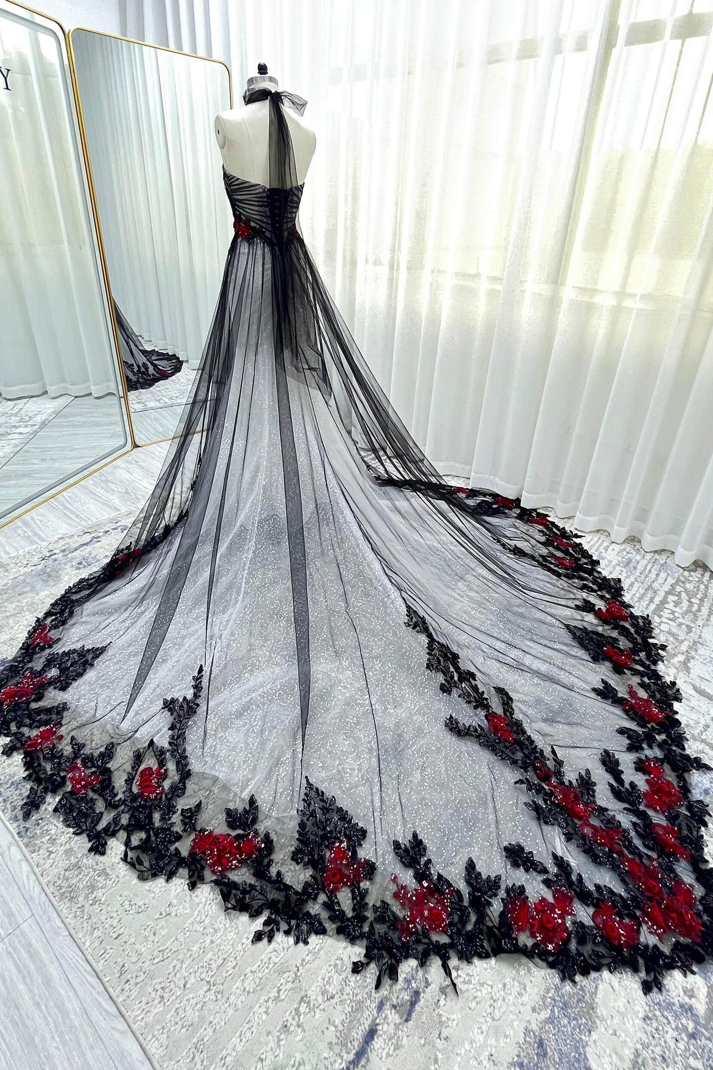 A-Line Cathedral Train Glitter Sparkle Tulle Wedding Dress CW3349 - COCOMELODY