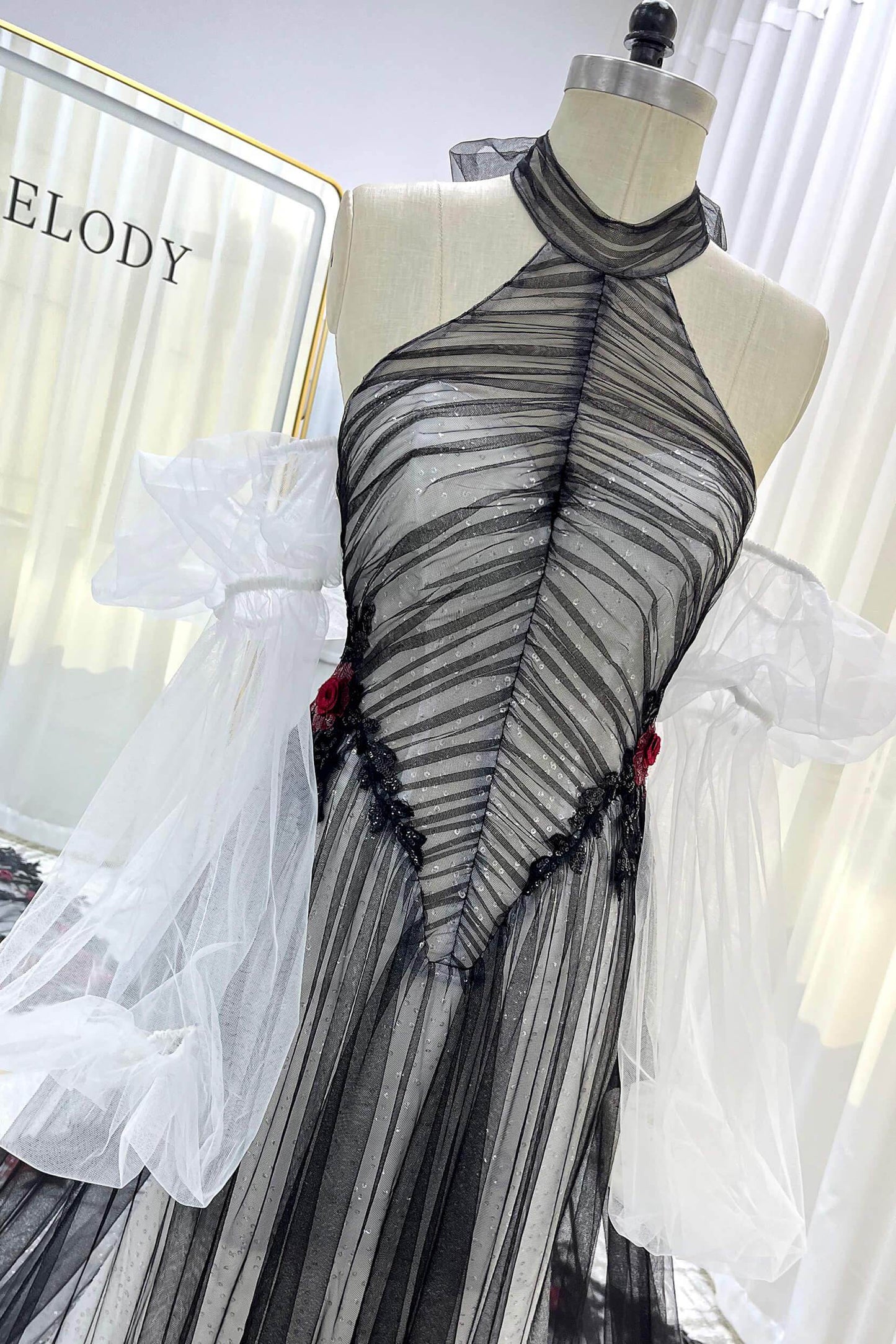 A-Line Cathedral Train Glitter Sparkle Tulle Wedding Dress CW3349 - COCOMELODY