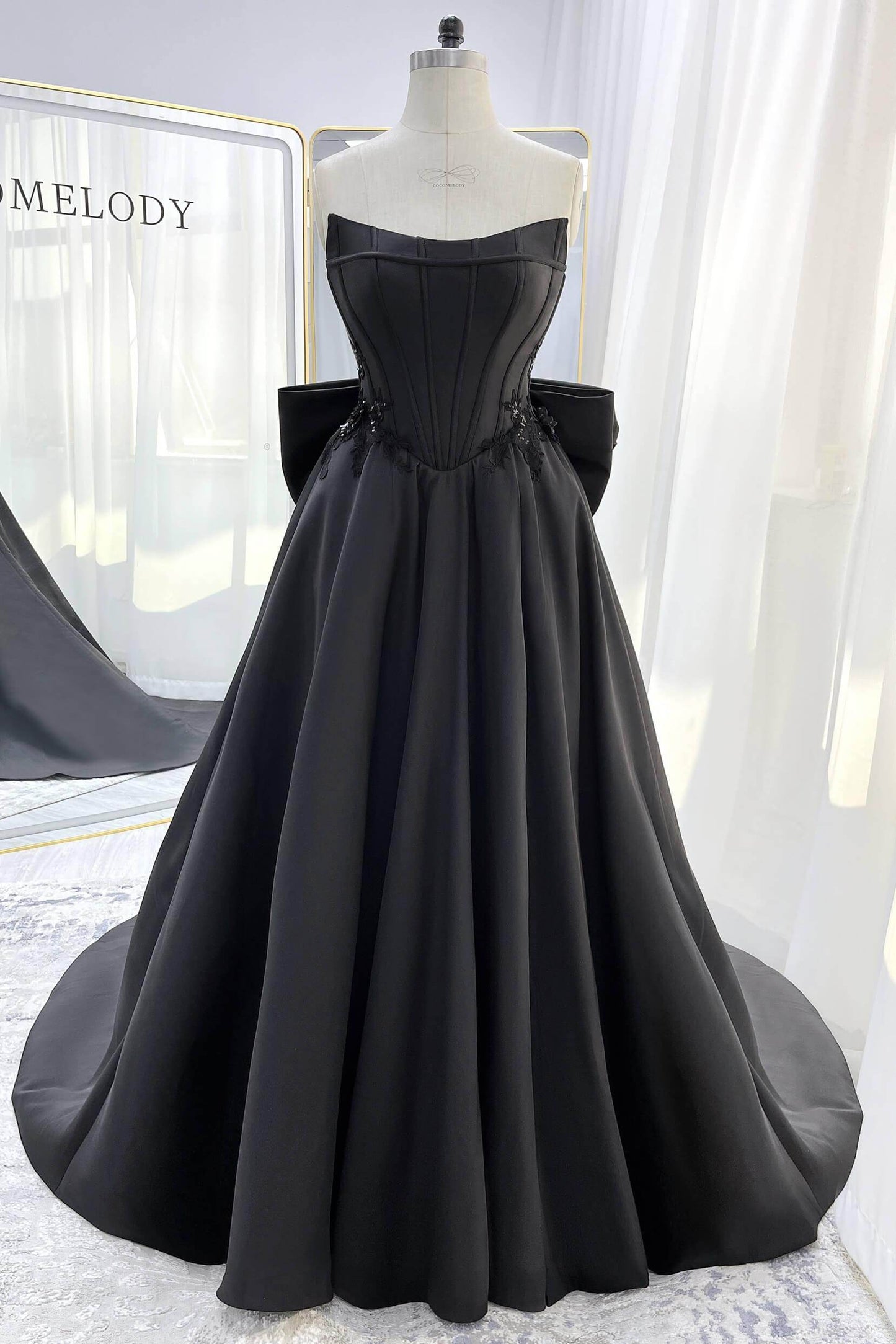 A-Line Court Train Mikado Tulle Wedding Dress CW3350 - COCOMELODY