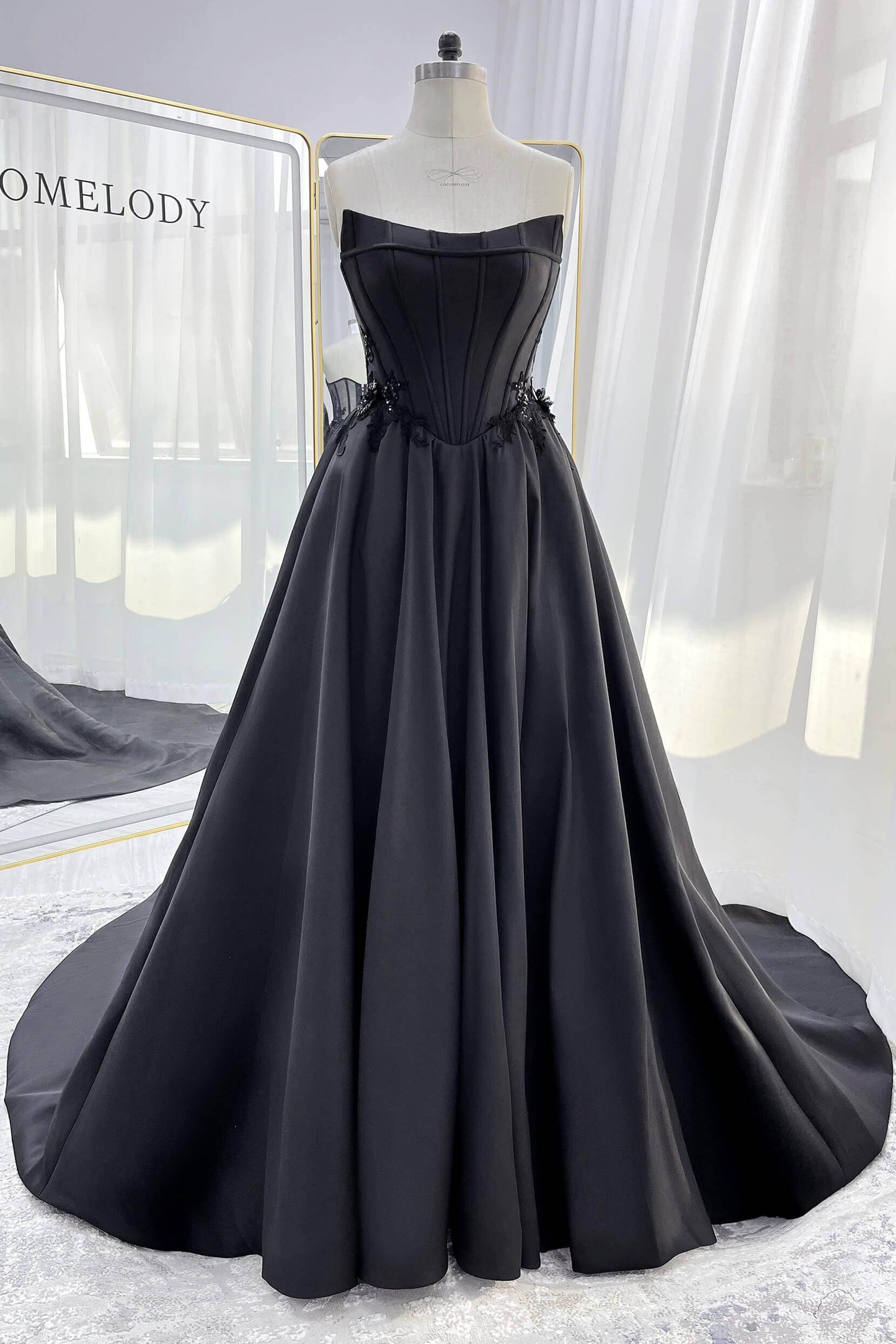 A-Line Court Train Mikado Tulle Wedding Dress CW3350 - COCOMELODY