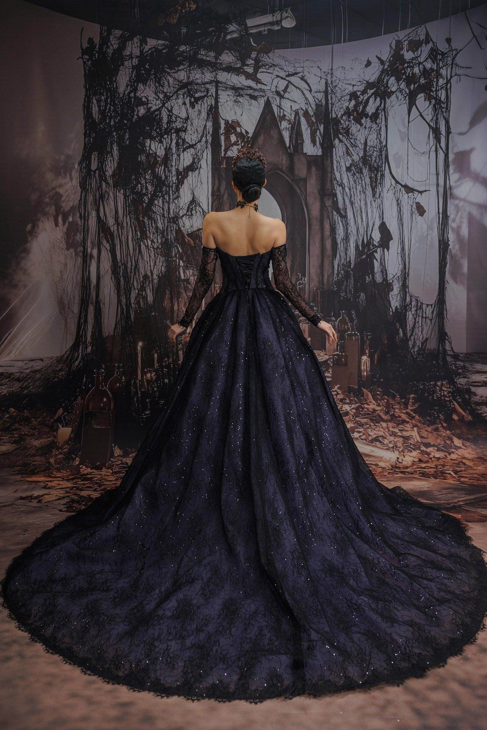 A-Line Chapel Train Sequined Lace Tulle Wedding Dress CW3351 - COCOMELODY