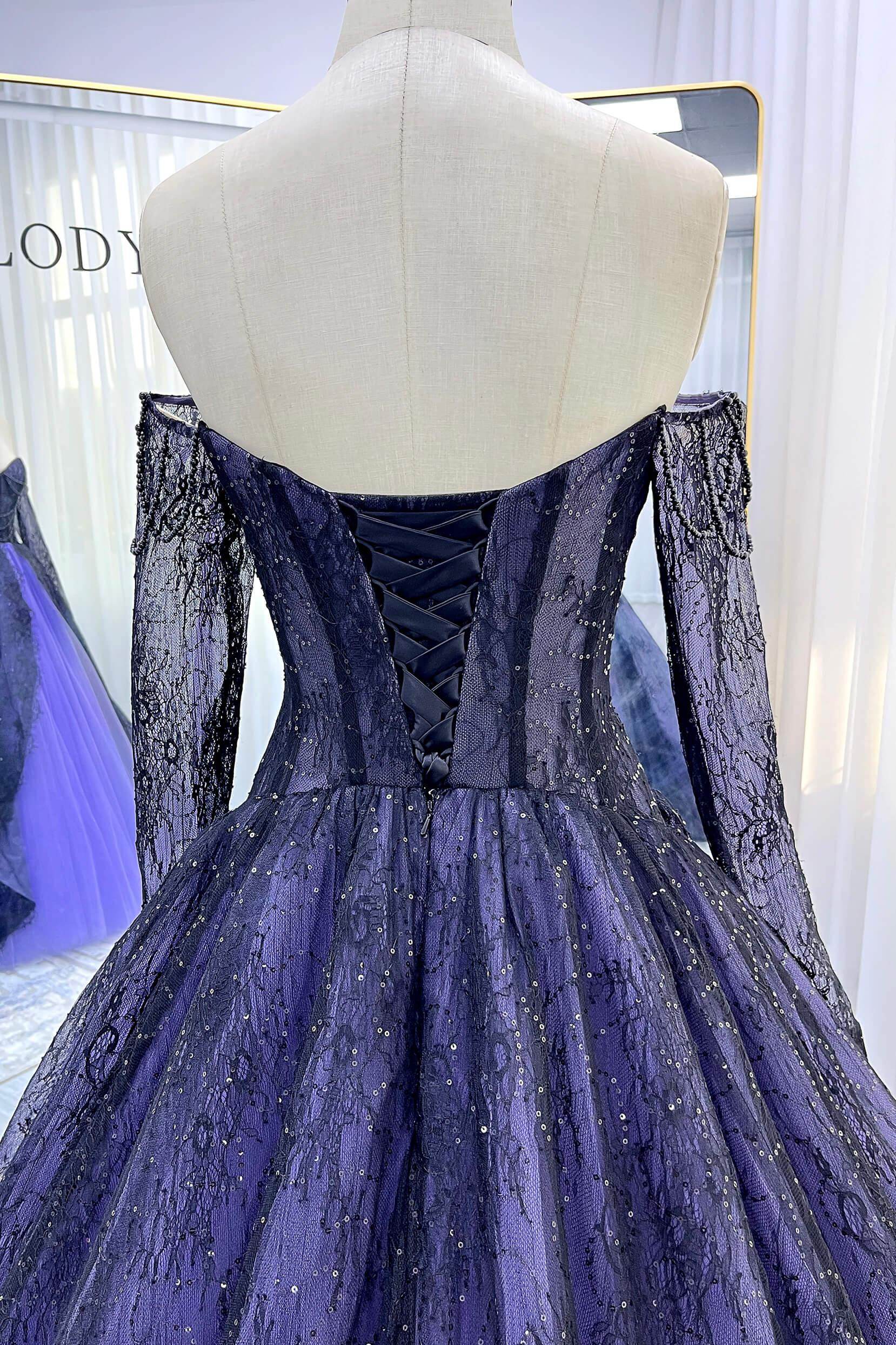 A-Line Chapel Train Sequined Lace Tulle Wedding Dress CW3351 - COCOMELODY