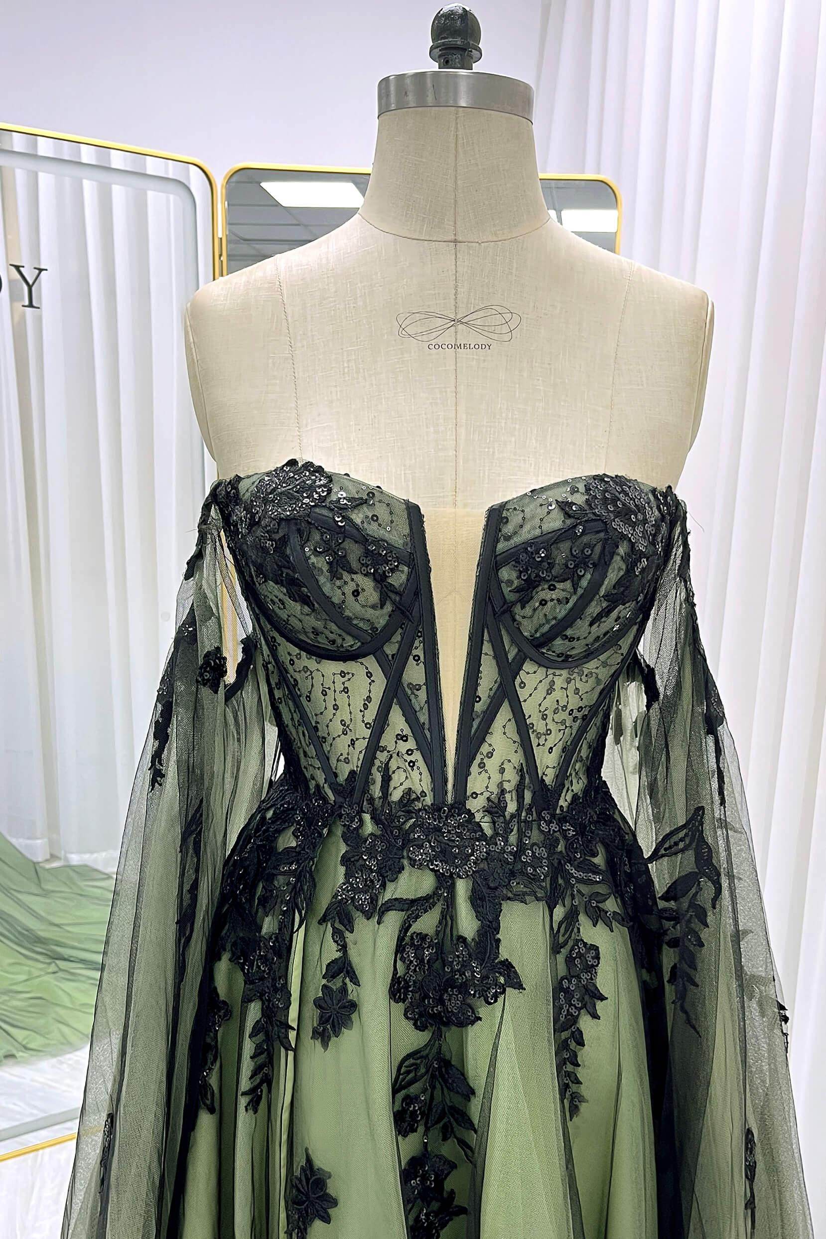 A-Line Court Train Sequined Lace Tulle Wedding Dress CW3352 - COCOMELODY