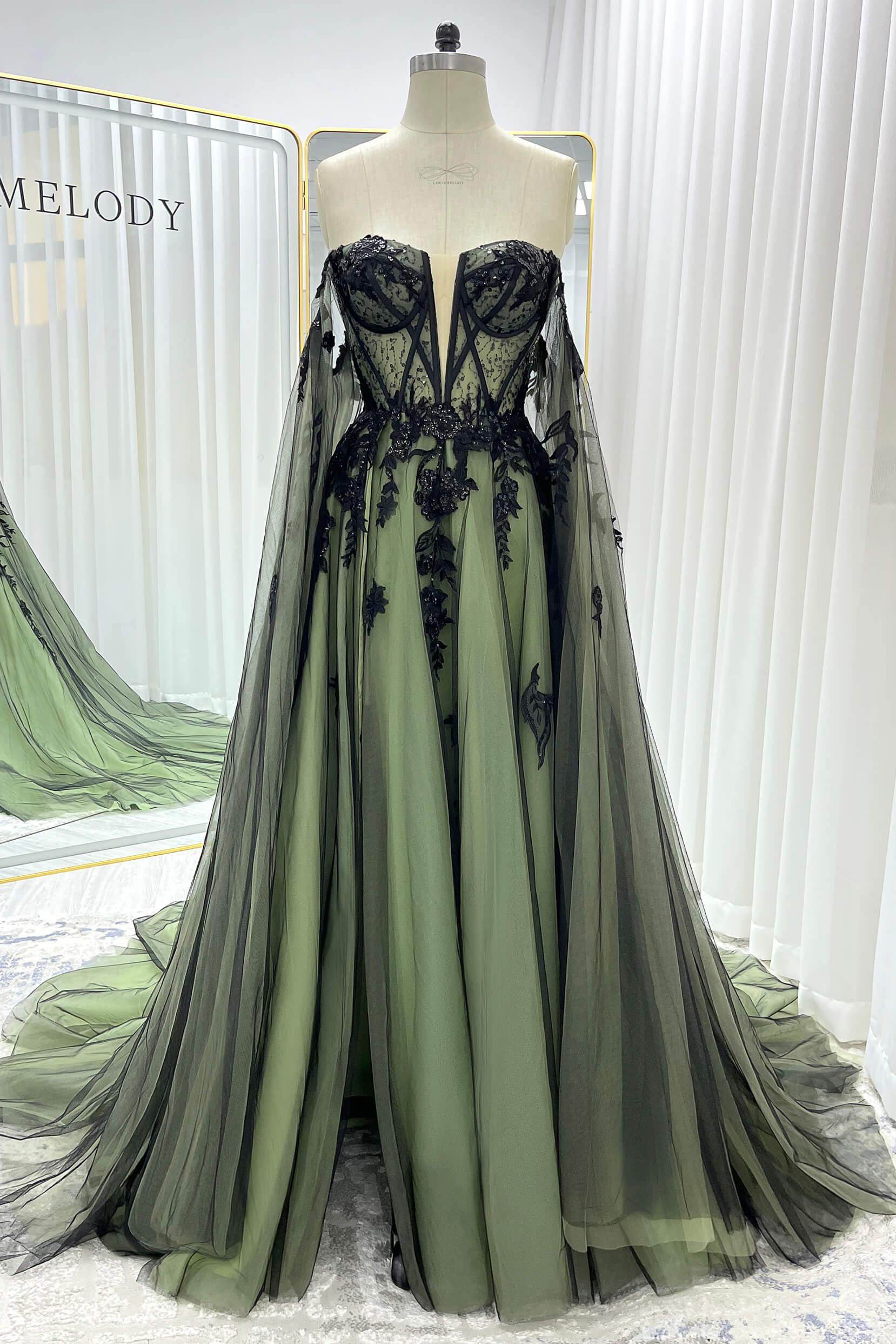 A-Line Court Train Sequined Lace Tulle Wedding Dress CW3352 - COCOMELODY