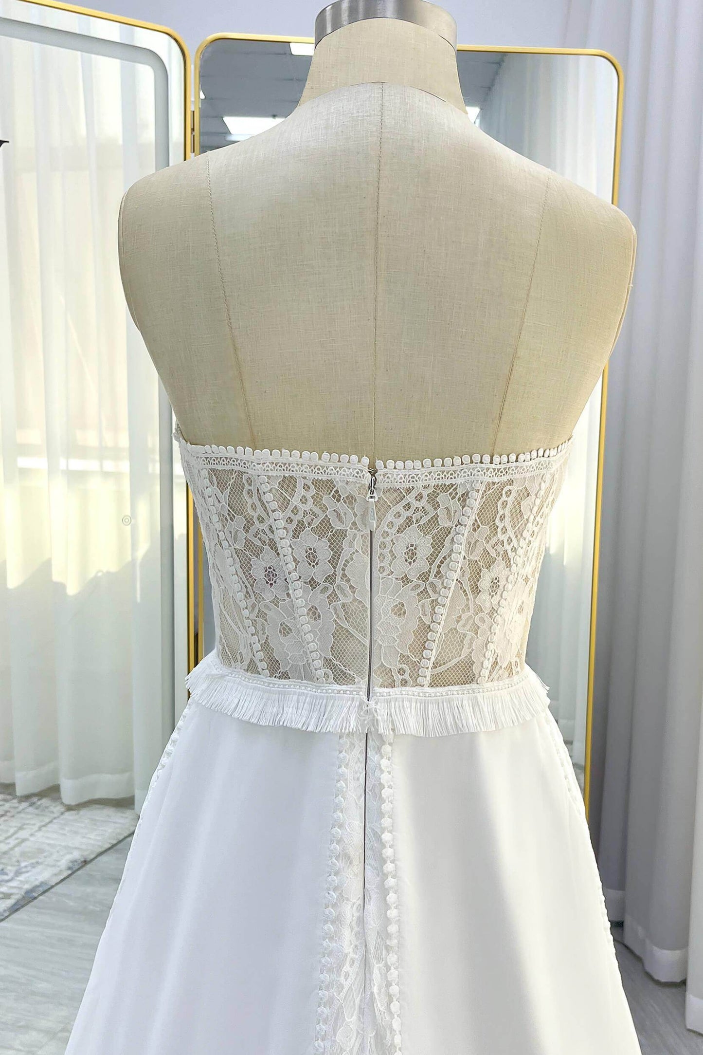 A-Line Court Train Chiffon Lace Wedding Dress CW3357 - COCOMELODY