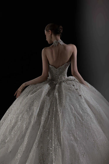 Ball Gown Cathedral Train Glitter Wedding Dress CW3363
