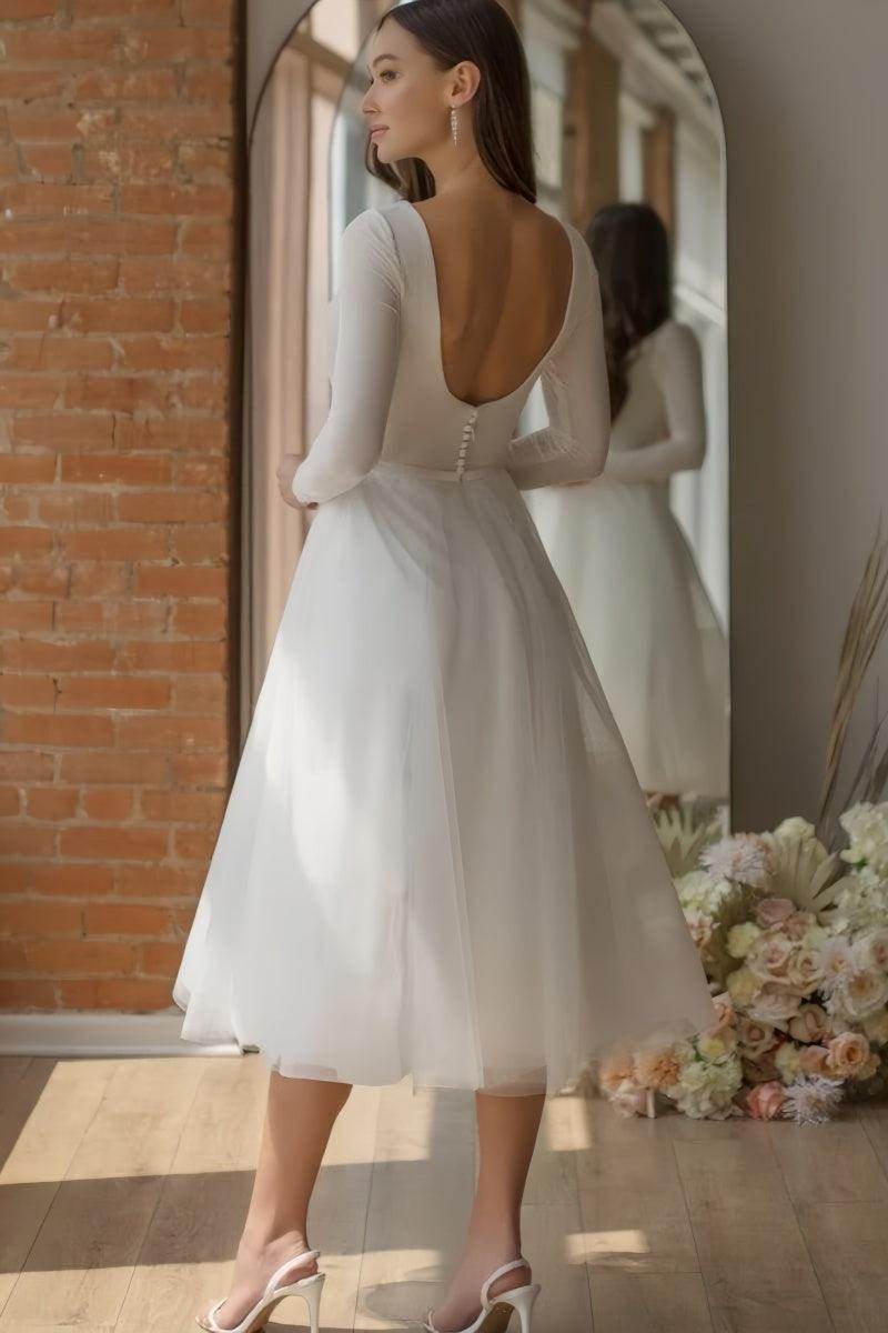 A-Line Wedding Dress with Tulle and Long Sleeves CW3374 - COCOMELODY