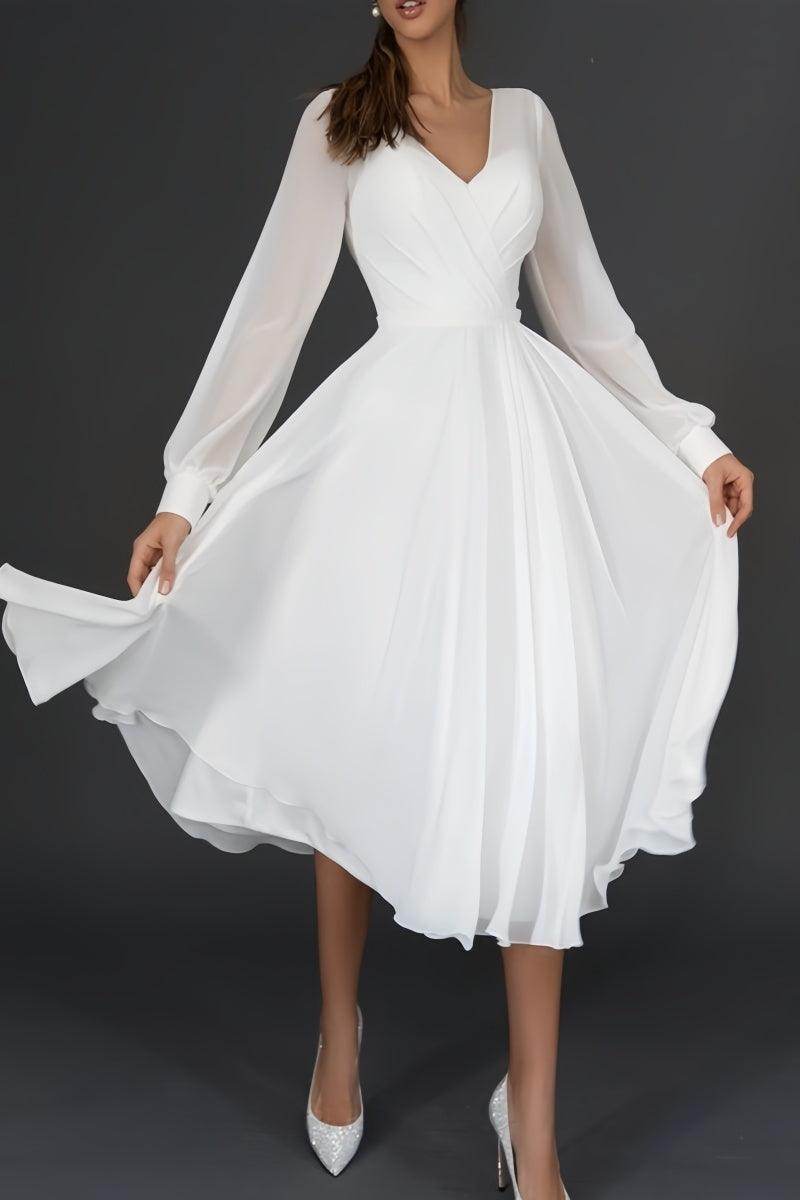 A-Line Tea-Length Chiffon Bridal Shower Dress Long Sleeves V-Neck Boho Wedding Dress COCOMELODY CW3385, 20 Days / Ivory / US20-UK22-EUR50 A-Line Tea-Length Chiffon Bridal Shower Dress Long Sleeves V-Neck Boho Wedding Dress COCOMELODY CW3385, 20 Days / Ivory / US20-UK22-EUR50