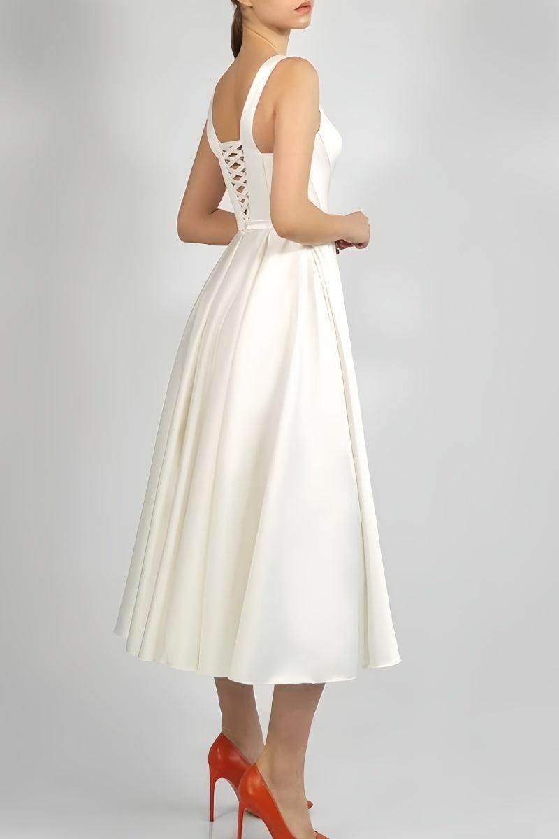 Scoop Ankle-Length Little White Dress with Pockets CW3386 - COCOMELODY