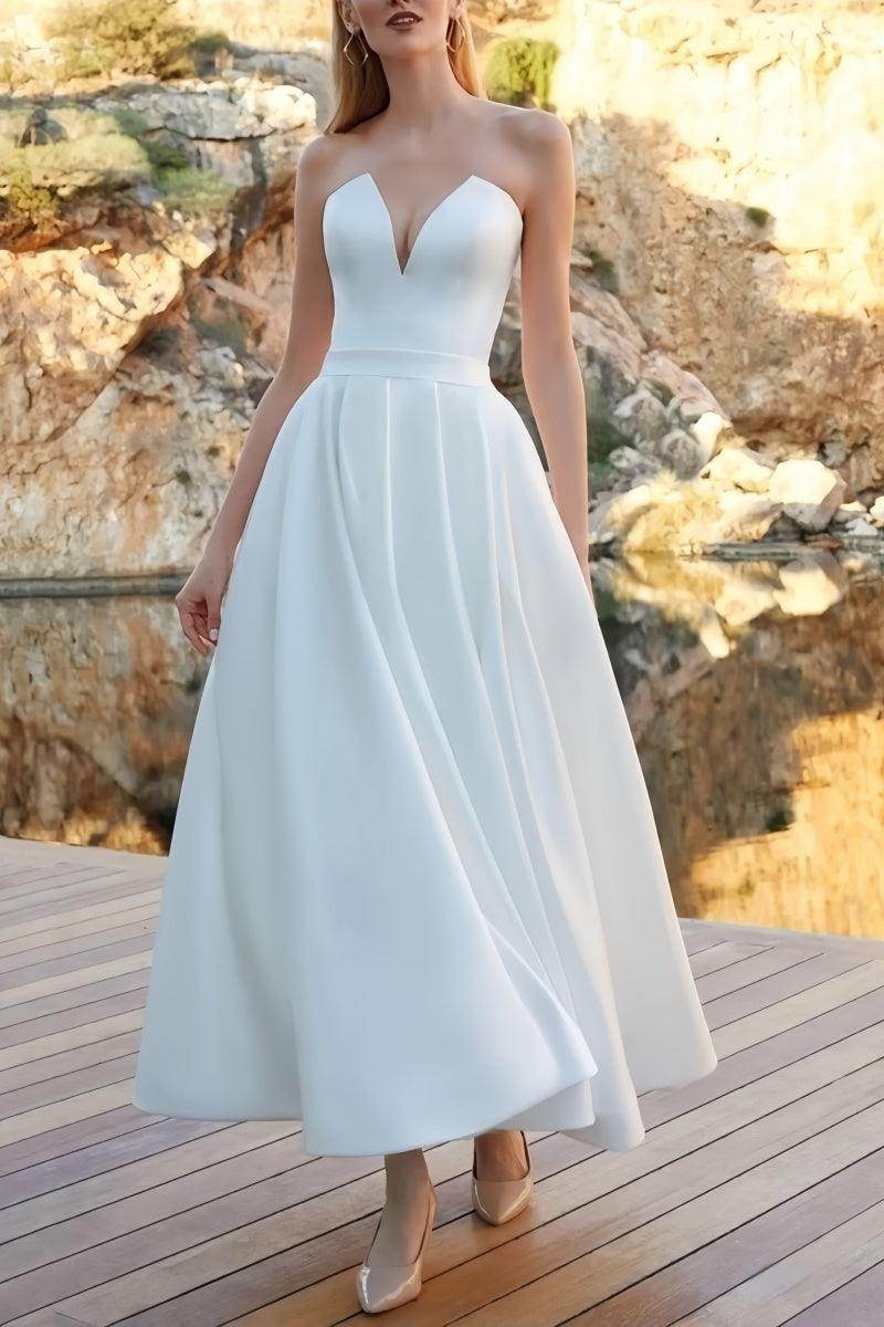 A-Line Ankle Length Satin Short Wedding Dress COCOMELODY CW3388, 20 Days / Ivory / US12-UK14-EUR42 A-Line Ankle Length Satin Short Wedding Dress COCOMELODY CW3388, 20 Days / Ivory / US12-UK14-EUR42