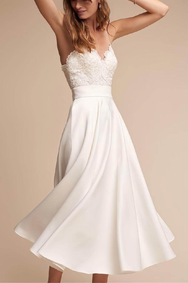 Lace Tea-Length Short Reception Wedding Dress CW3392 - COCOMELODY