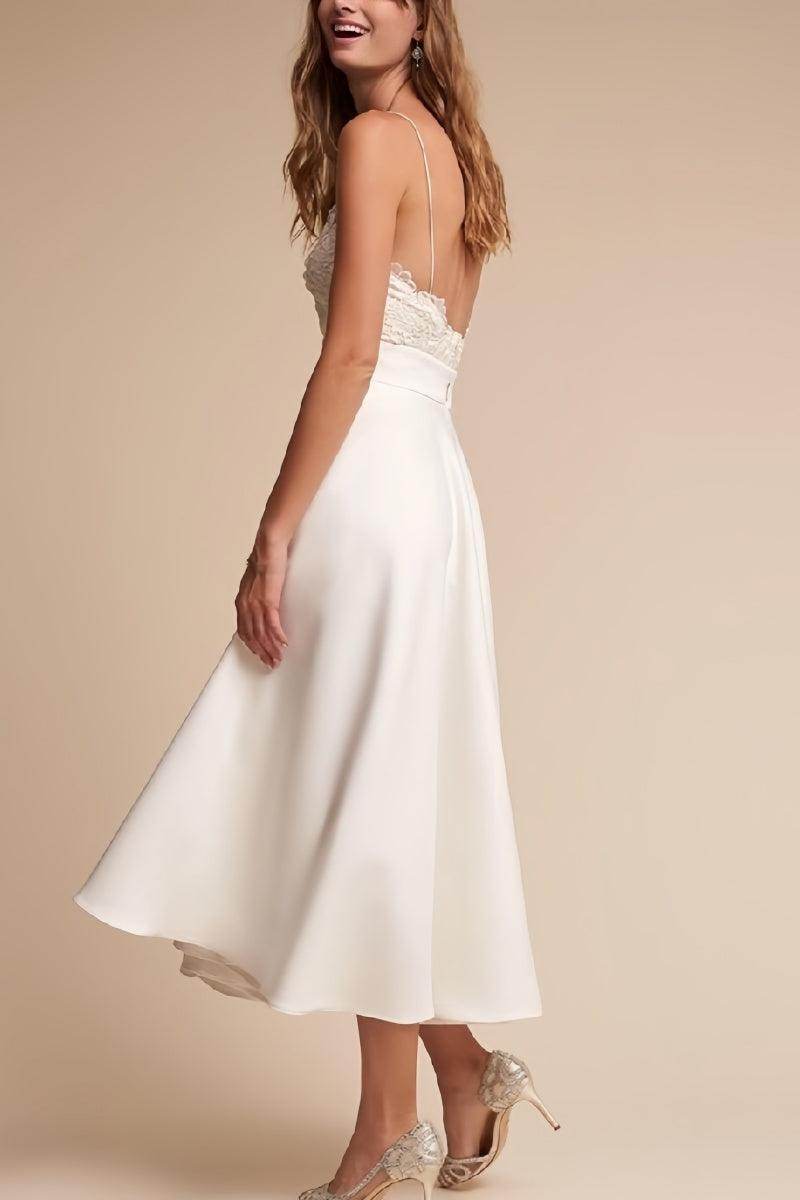 Lace Tea-Length Short Reception Wedding Dress CW3392 - COCOMELODY