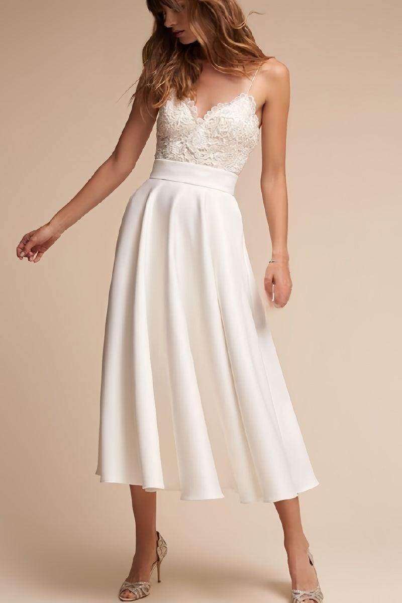 Lace Tea-Length Short Reception Wedding Dress CW3392 - COCOMELODY