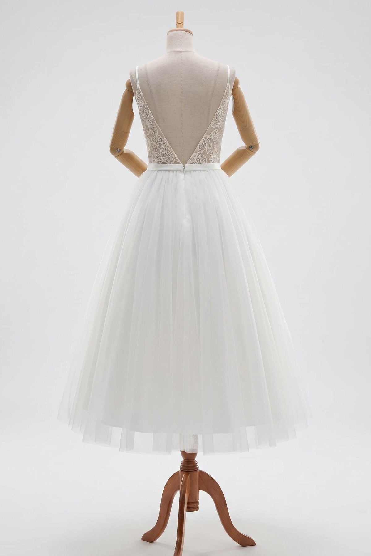 Boho Lace Tea-Length Backless Dress for Reception CW3396 - 20 Days / As Picture:Ivory/Nude / US0-UK2-EUR30 - COCOMELODY