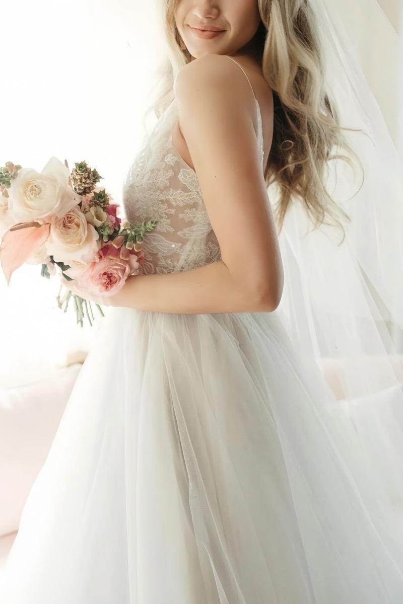 Boho Lace Tea-Length Backless Dress for Reception CW3396CR - COCOMELODY