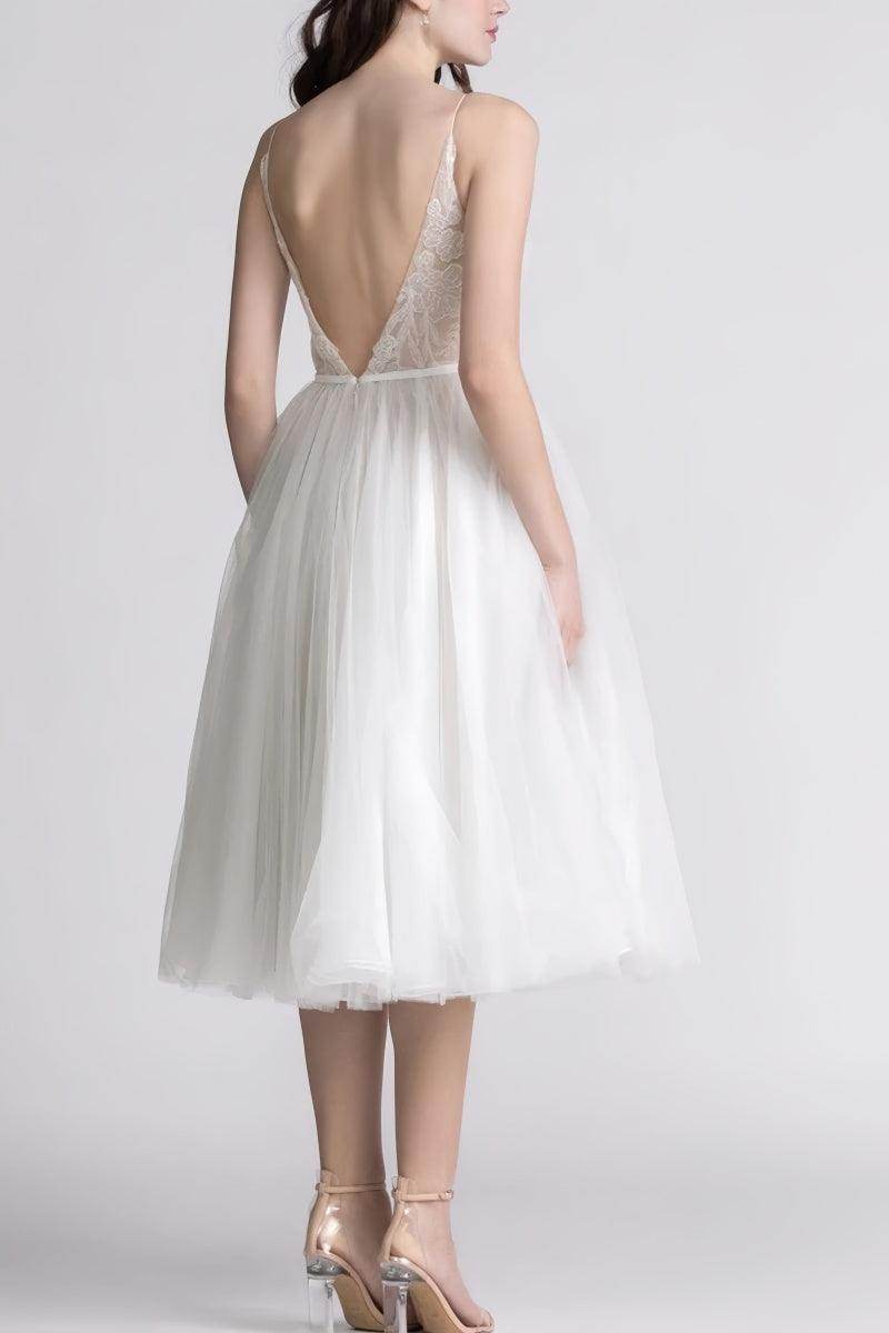 Boho Lace Tea-Length Backless Dress for Reception CW3396CR - COCOMELODY