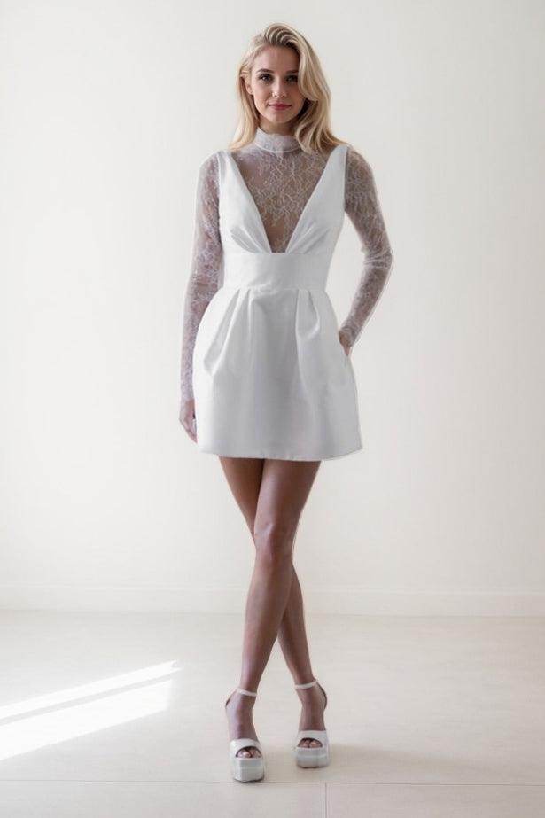 A-Line Satin The Ultimate Short Wedding Dress COCOMELODY CW3400 A-Line Satin The Ultimate Short Wedding Dress COCOMELODY CW3400