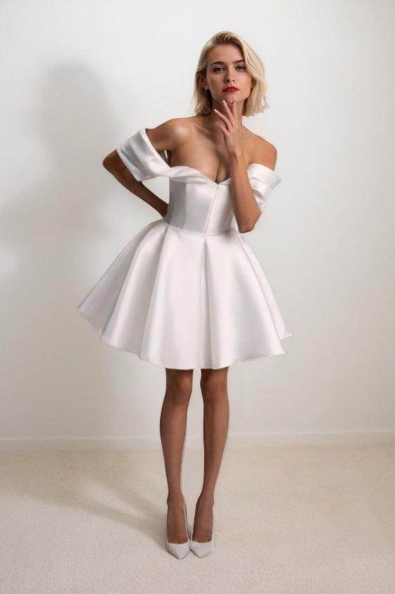 A-Line Short-Mini Satin Wedding Dress CW3401 - COCOMELODY