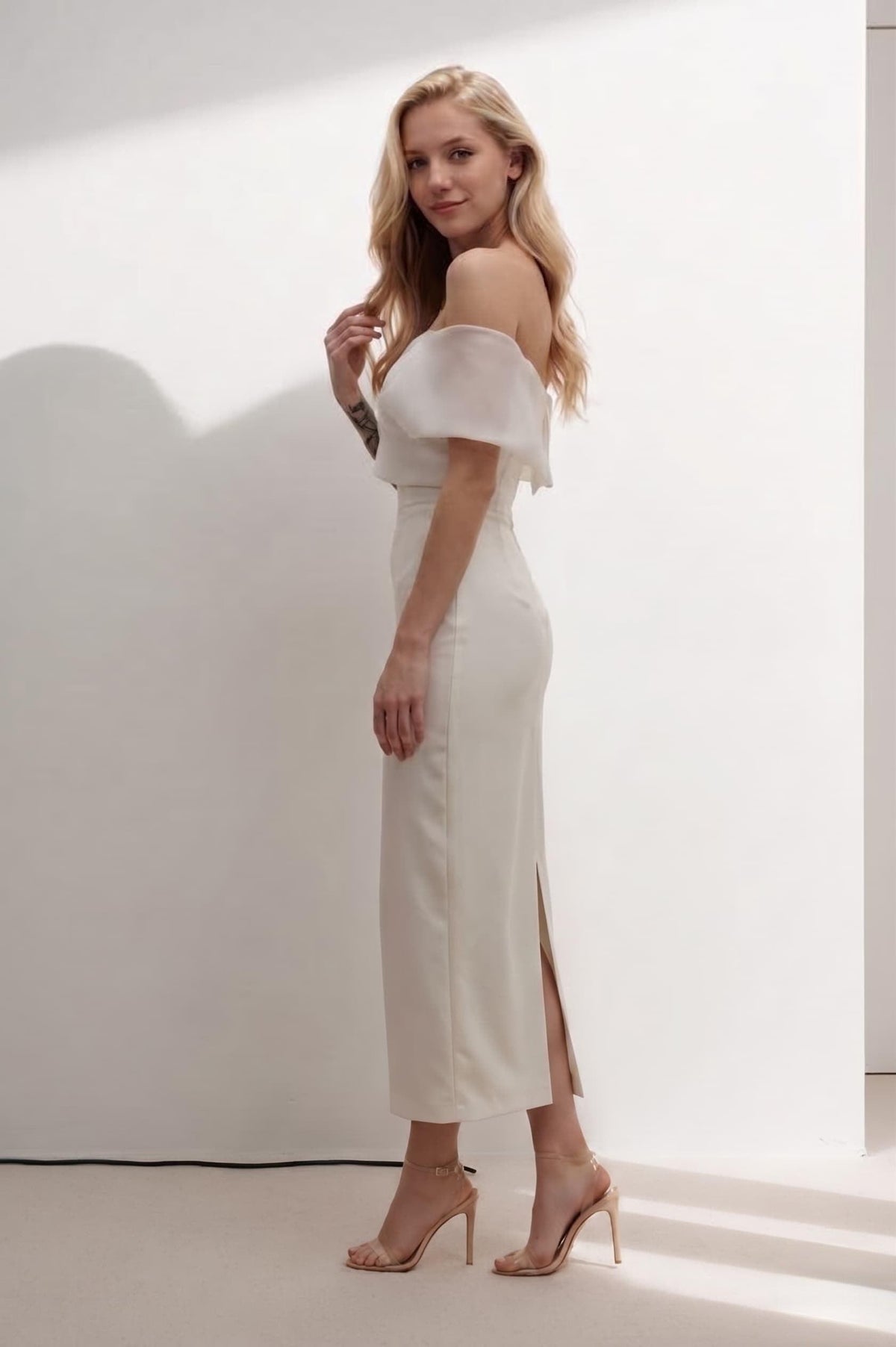 Sheath-Column Tea Length Elastic Cloth Wedding Dress CW3402 - 15 Days / Ivory / US0-UK2-EUR30 - COCOMELODY