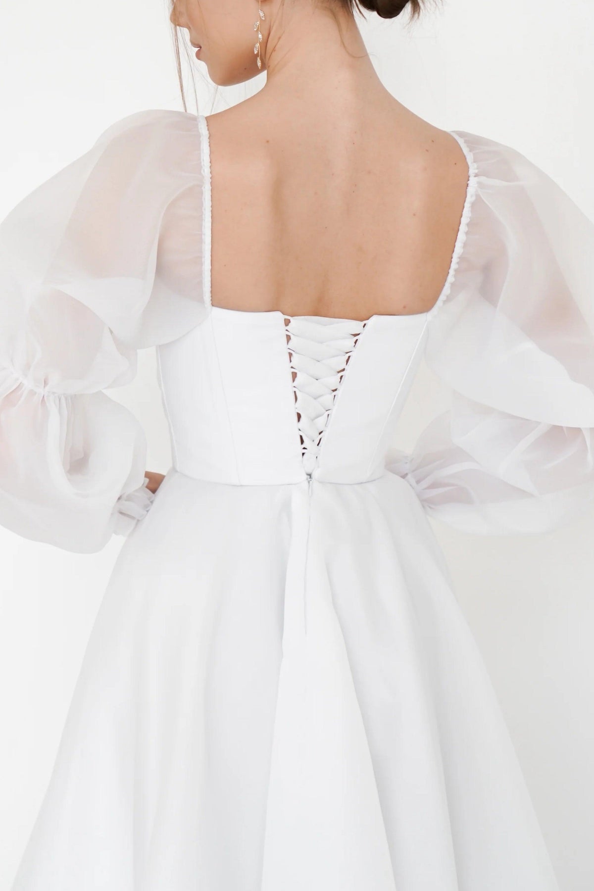 A-Line Tea Length Organza Wedding Dress CW3408 - 15 Days / Ivory / US0-UK2-EUR30 - COCOMELODY
