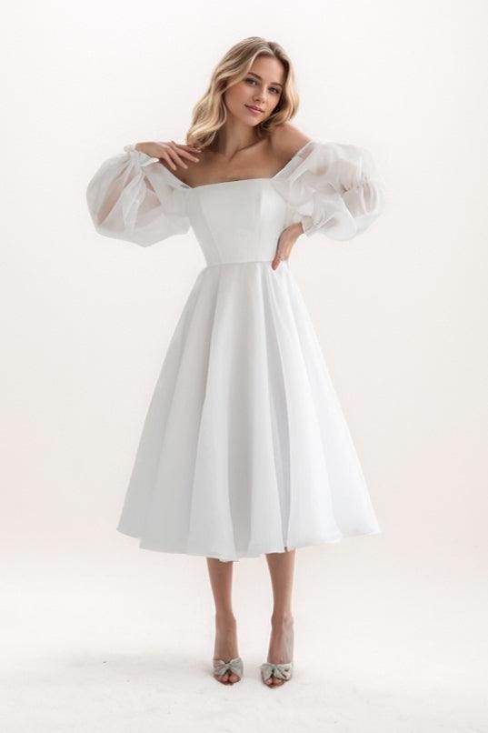 A-Line Tea Length Organza Little White Dress COCOMELODY CW3408, 25 Days / Ivory / Custom Size A-Line Tea Length Organza Little White Dress COCOMELODY CW3408, 25 Days / Ivory / Custom Size