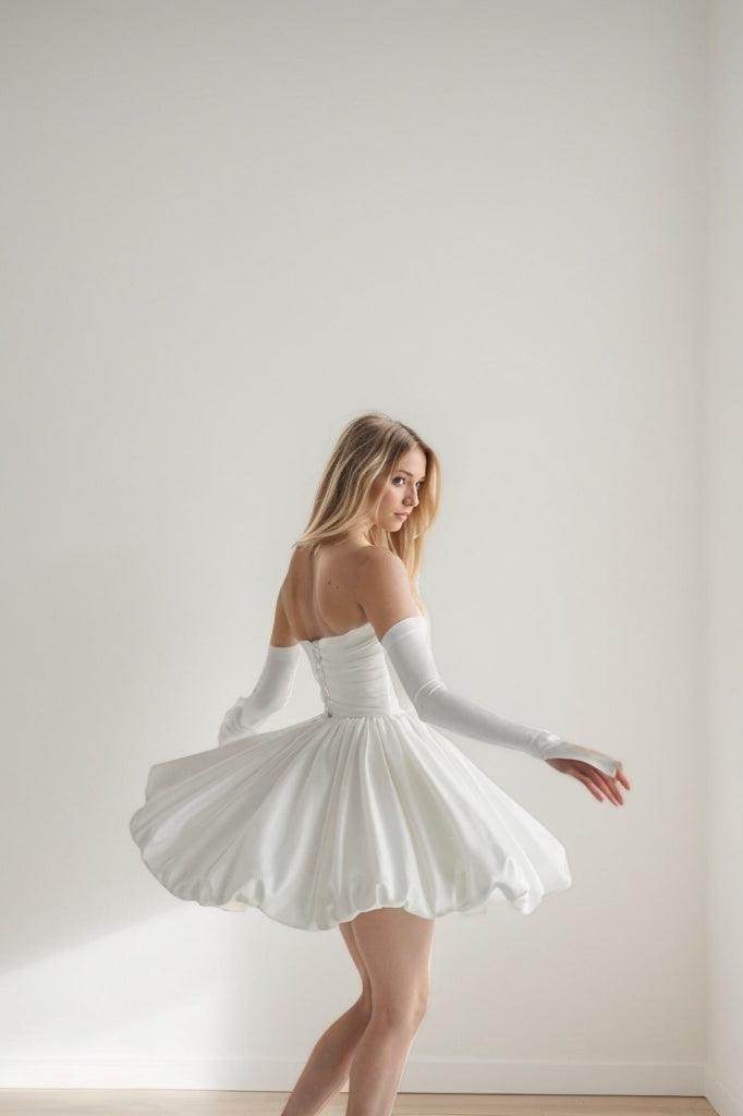 A-Line Short-Mini Satin Wedding Dress CW3413 - COCOMELODY