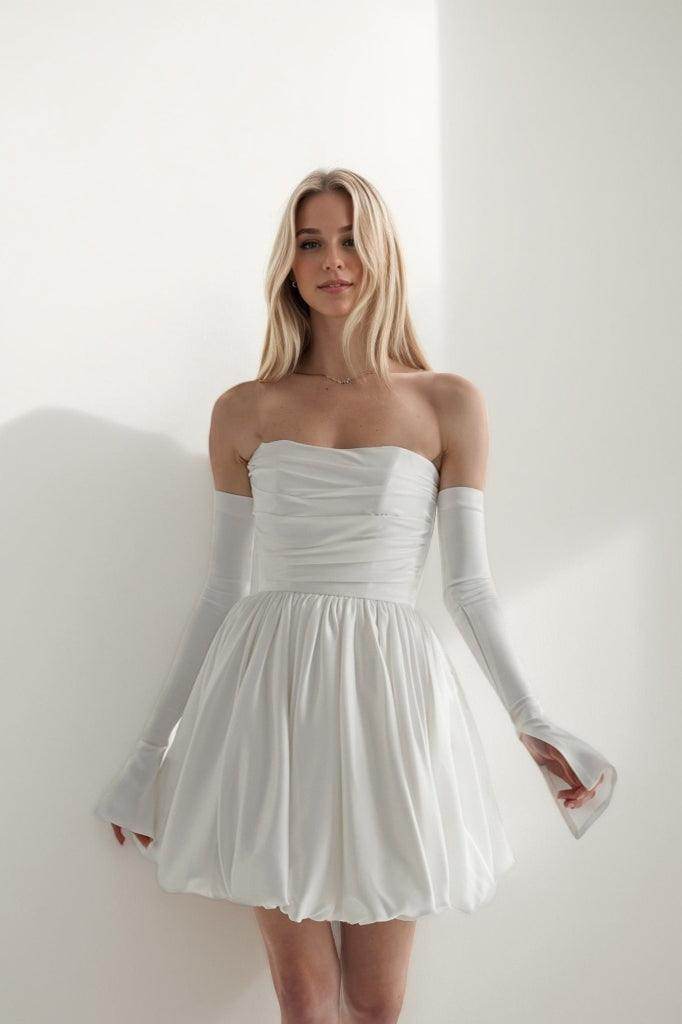 A-Line Short-Mini Satin Wedding Dress CW3413 - COCOMELODY