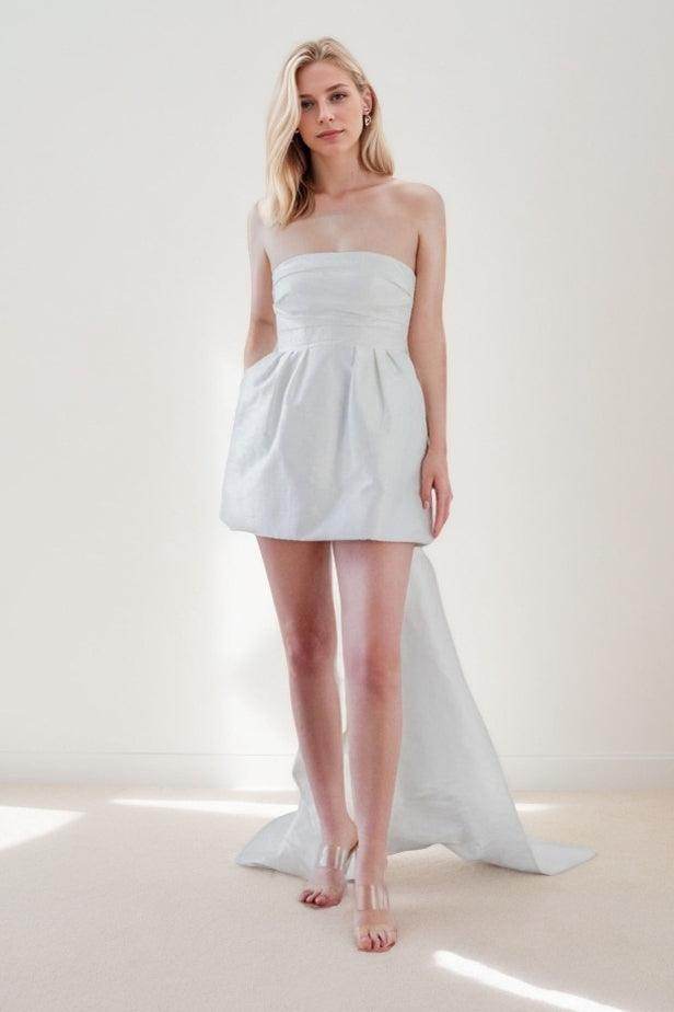 A-Line Satin Short Wedding Dress White Bowknot COCOMELODY CW3415, 25 Days / Ivory / US22-UK24-EUR52 A-Line Satin Short Wedding Dress White Bowknot COCOMELODY CW3415, 25 Days / Ivory / US22-UK24-EUR52
