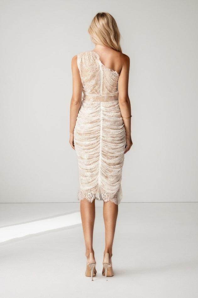 Sheath-Column Tea Length Lace Wedding Dress CW3432 - COCOMELODY