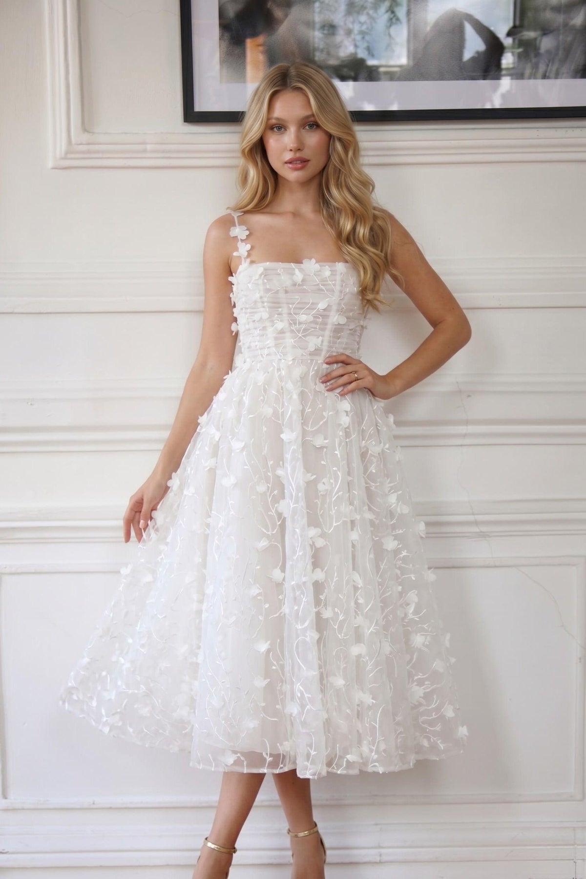 A-Line Tea Length Lace Wedding Dress CW3434 - 20 Days / As Picture / US0-UK2-EUR30 - COCOMELODY