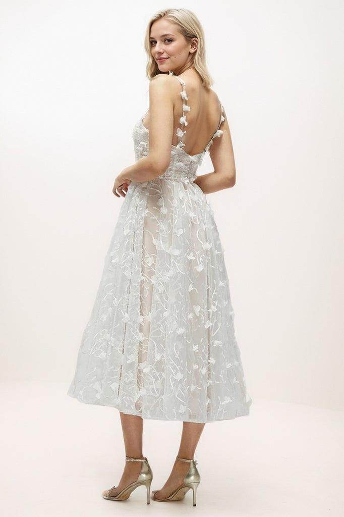 A-Line Tea Length Lace Wedding Dress CW3434 - COCOMELODY