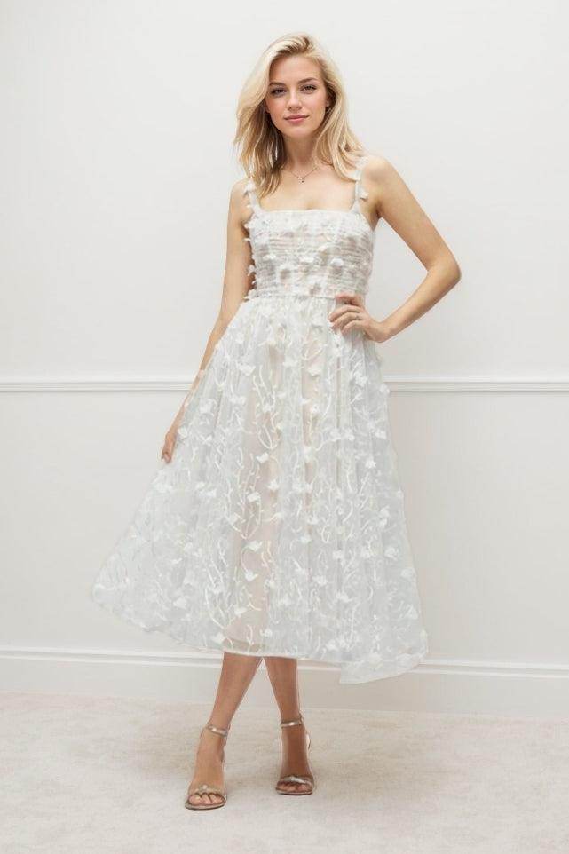 A-Line Tea Length Lace Wedding Dresses Spaghetti Straps Chic Little White Dress COCOMELODY CW3434, 20 Days / As Picture / US8-UK10-EUR38