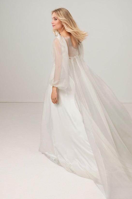 A-Line Court Train Elastic Satin Wedding Dress CW3439 - COCOMELODY