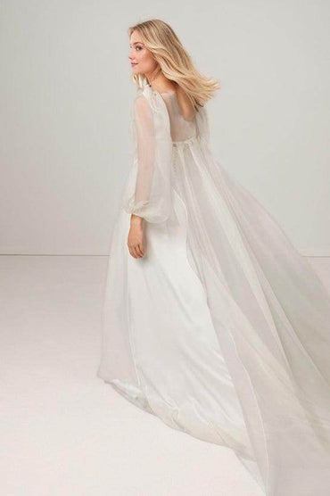 A-Line Court Train Elastic Satin Wedding Dress CW3439 - COCOMELODY