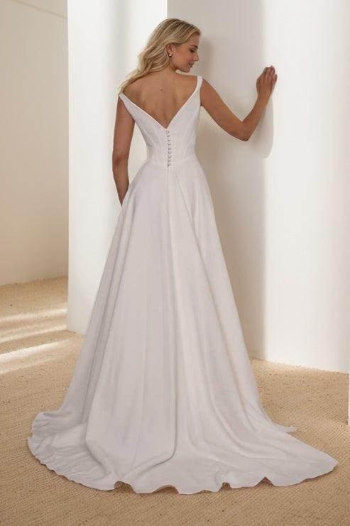 A-Line Sweep-Brush Train Elastic Cloth Wedding Dress CW3441CR - 3 Days / Ivory / US2-UK4-EUR32 - COCOMELODY