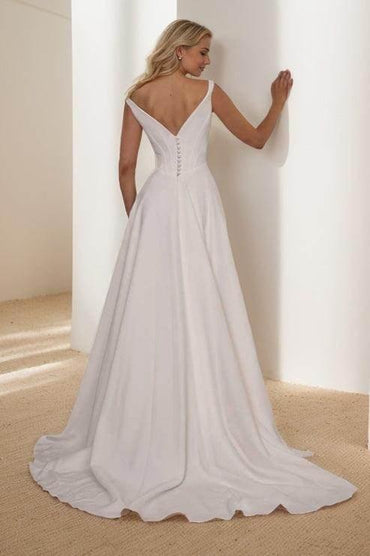 A-Line Sweep-Brush Train Elastic Cloth Wedding Dress CW3441CR - COCOMELODY
