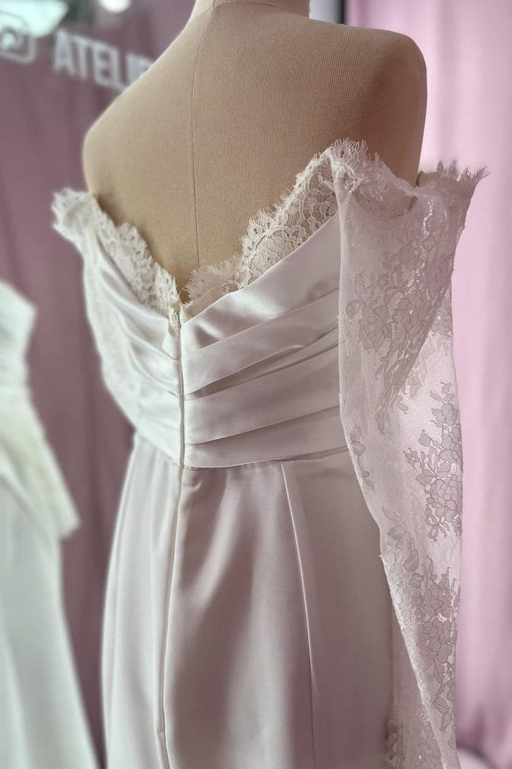 Mermaid Sweep-Brush Train Lace Satin Wedding Dress CW3446