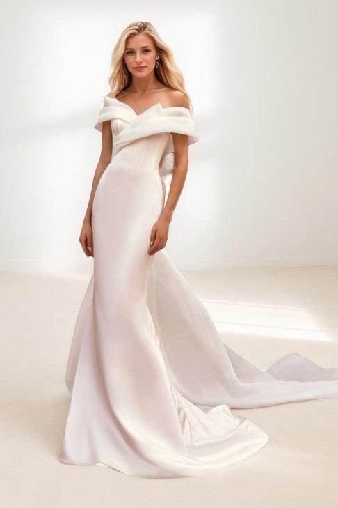 Trumpet-Mermaid Sweep-Brush Train Satin Wedding Dress CW3459 - COCOMELODY
